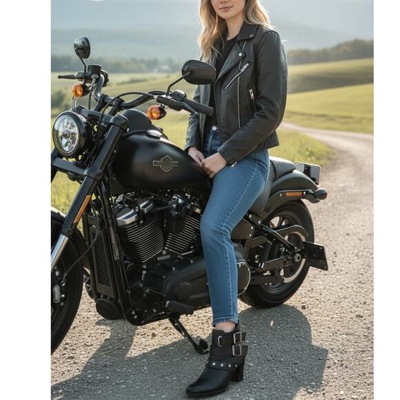 "HARLEY DAVIDSON" Boots SZ 8 Leather VTG Buckles Studded  Y2K Bad Girl Biker - Picture 2 of 16